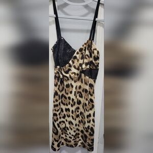 Y2K Wet Seal Leopard Print Camisole  mini dress with Black Accents Size L